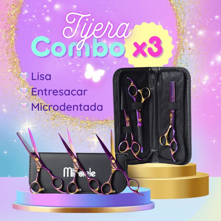 Combo Tijera x3 Lisa + Entresacar + Microdentada